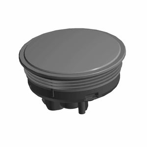 Black round plastic fuel cap cover with smooth top and threaded base.