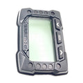 Black rugged plastic Polaris gauge cluster housing with display screen and three control buttons on right side.