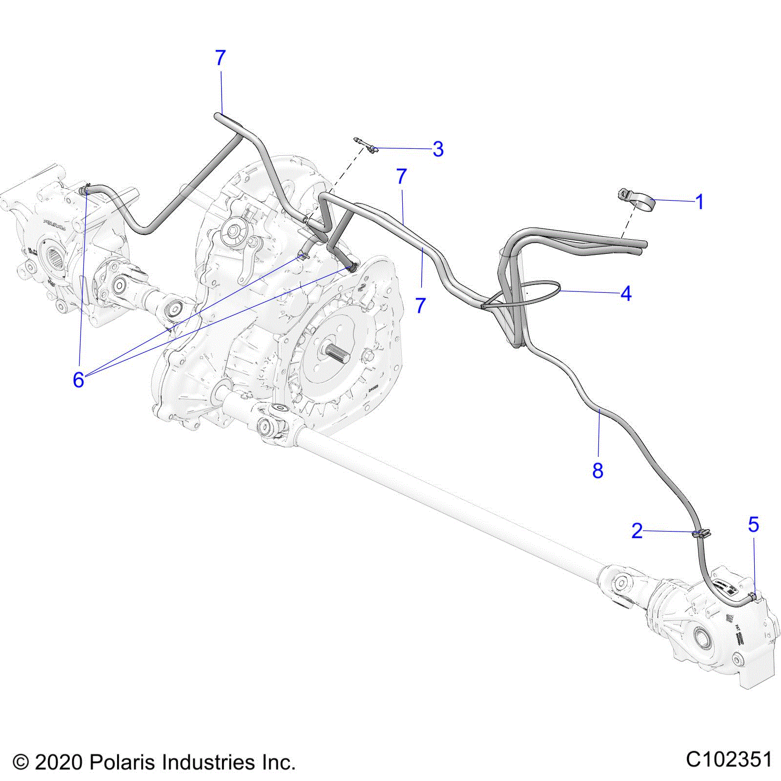 An Image of a Genuine Polaris Parts Schematic Diagram showing the schematic - DRIVE TRAIN: DRIVE SYSTEM VENTING - 2026 POLARIS SCRAMBLER XP 1000 S 49S