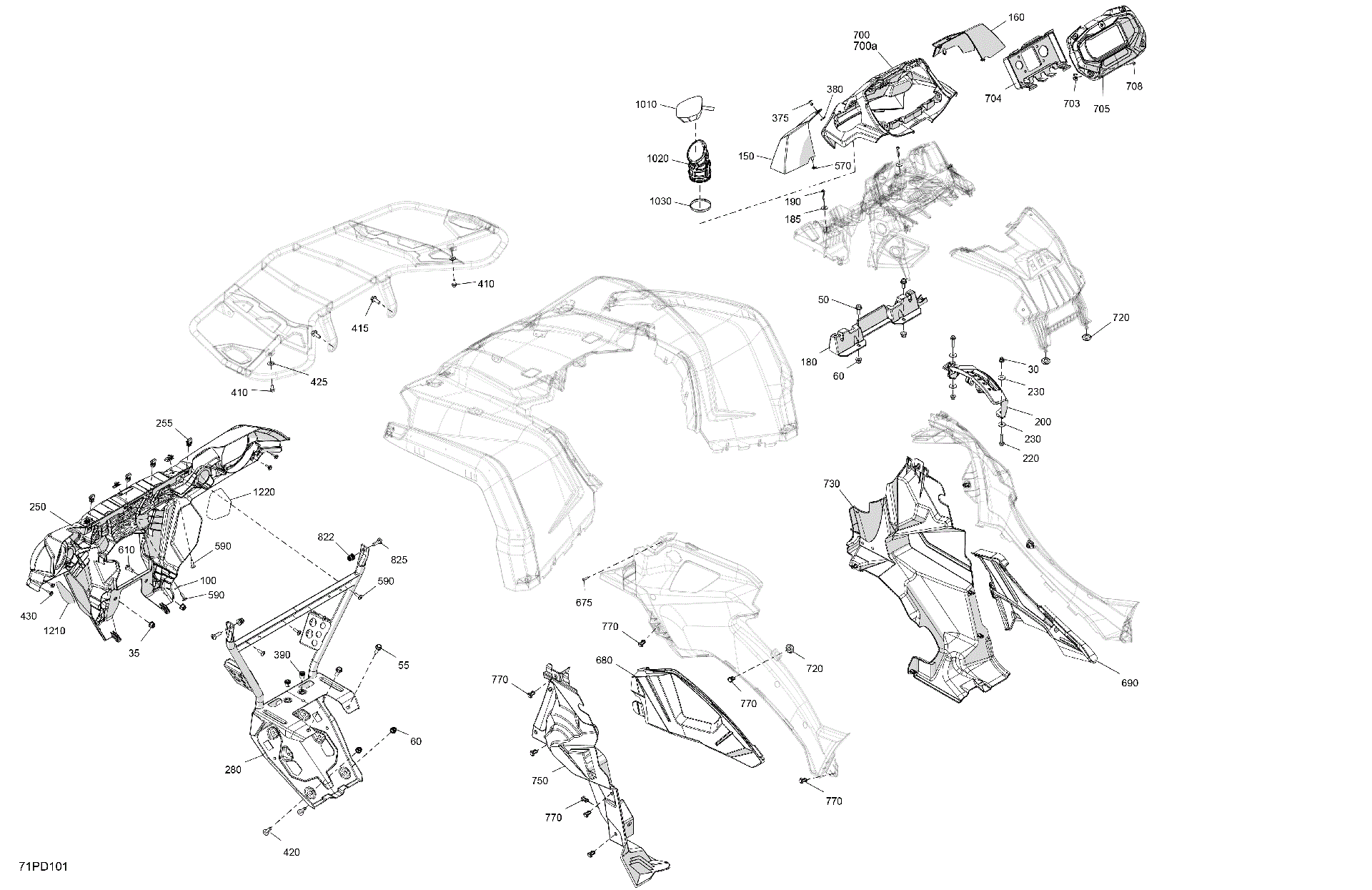 An Image of a Genuine Can-Am Parts Schematic Diagram showing the schematic - BODY - FRONT SECTION