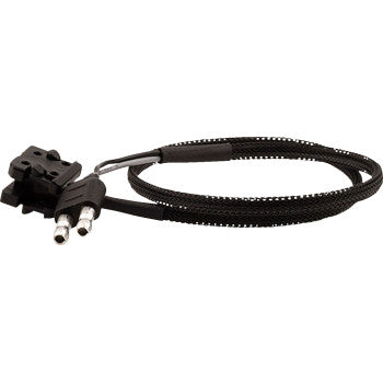 Black plastic brake light pressure switch with two metal connectors and a coiled protective wire sheath.