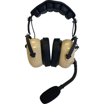 The Headset Over the Head Stereo VOX Beige by Navatlas is a beige over-ear headset featuring comfortable ear pads, a cushioned black headband, high-fidelity speakers, and an attached black boom microphone.