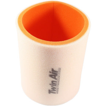The Yamaha Standard Air Filter by Twin Air features a cylindrical dual-bonded foam design with a beige exterior, orange interior, and the Twin Air logo on the outside to boost airflow.