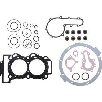 The Polaris Complete Motor Gasket Kit by Moose Offroad features assorted gasket and seal components in various shapes and sizes, including circular, oval, and irregular forms, all displayed on a white background.