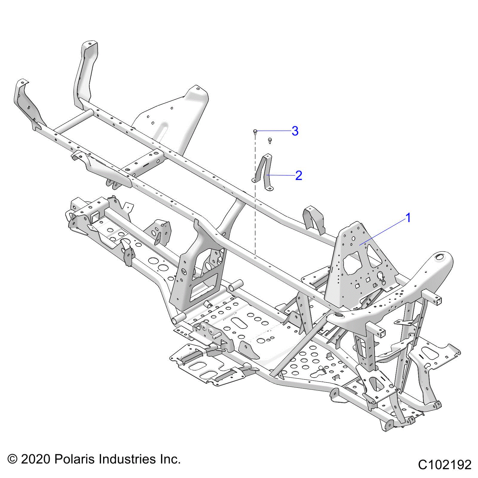 An Image of a Genuine Polaris Parts Schematic Diagram showing the schematic - CHASSIS: FRAME - 2021 POLARIS SPORTSMAN TOURING 570 EPS