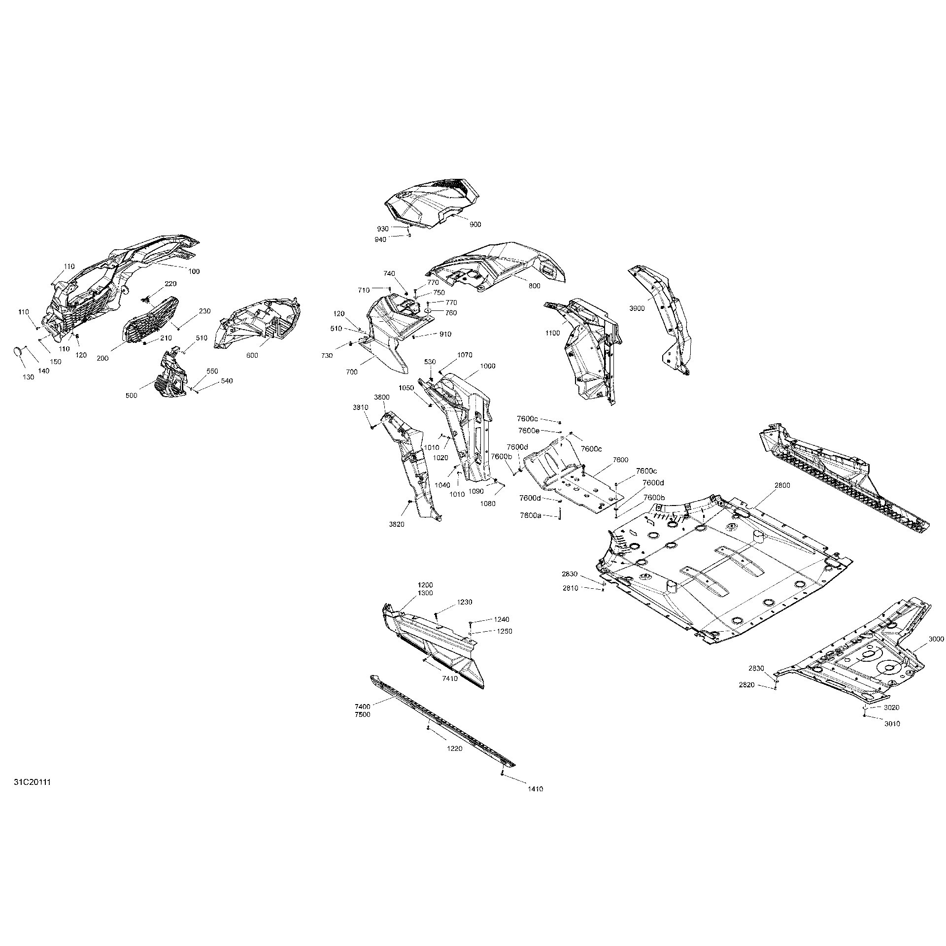 An Image of a Genuine Can-Am Parts Schematic Diagram showing the schematic - BODY - FRONT SECTION - ORANGE CRUSH