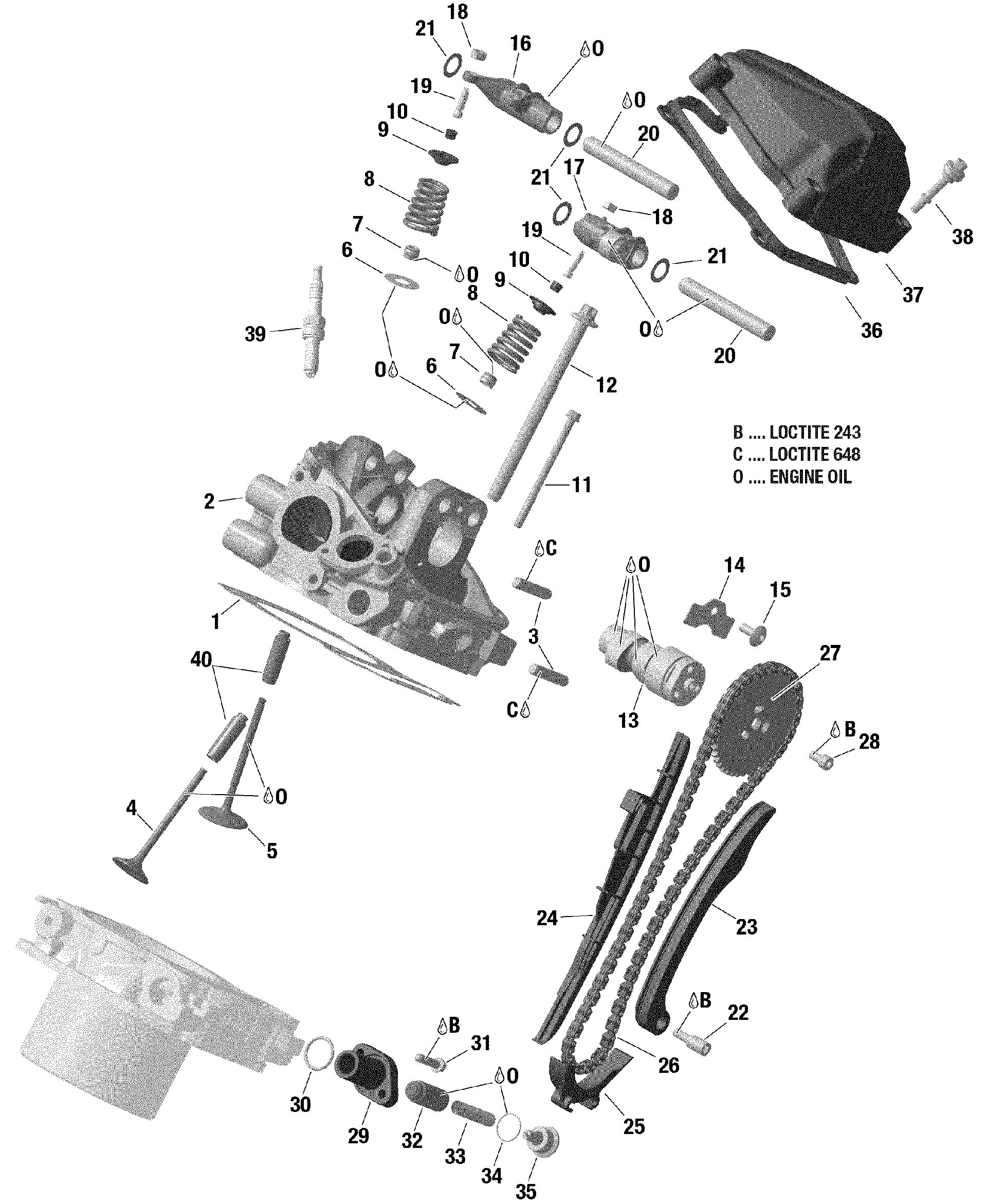 An Image of a Genuine Can-Am Parts Schematic Diagram showing the schematic - ROTAX - CYLINDER HEAD REAR