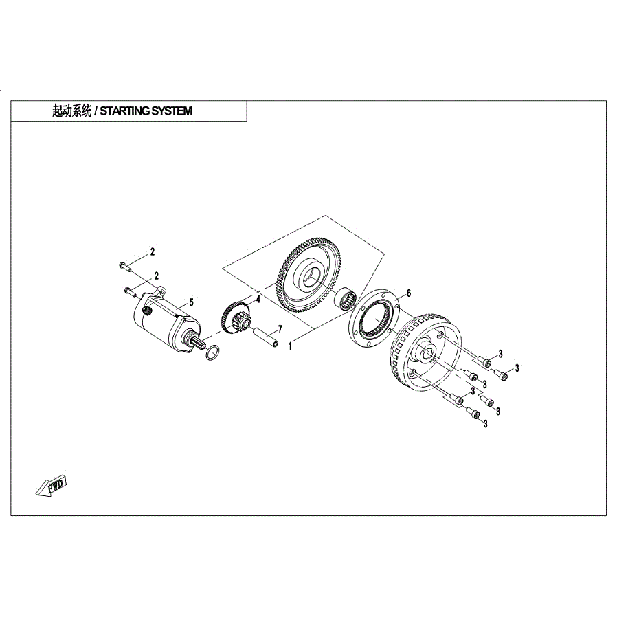 An Image of a genuine CFMOTO Parts Schematic Diagram showing the group - STARTER MOTOR - 2019 CFMOTO CFORCE 400