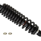 Close-up of a black Honda/Yamaha UTV/ATV Rear Gas Shock by Bronco with coil spring and two small metal washers on a white background.
