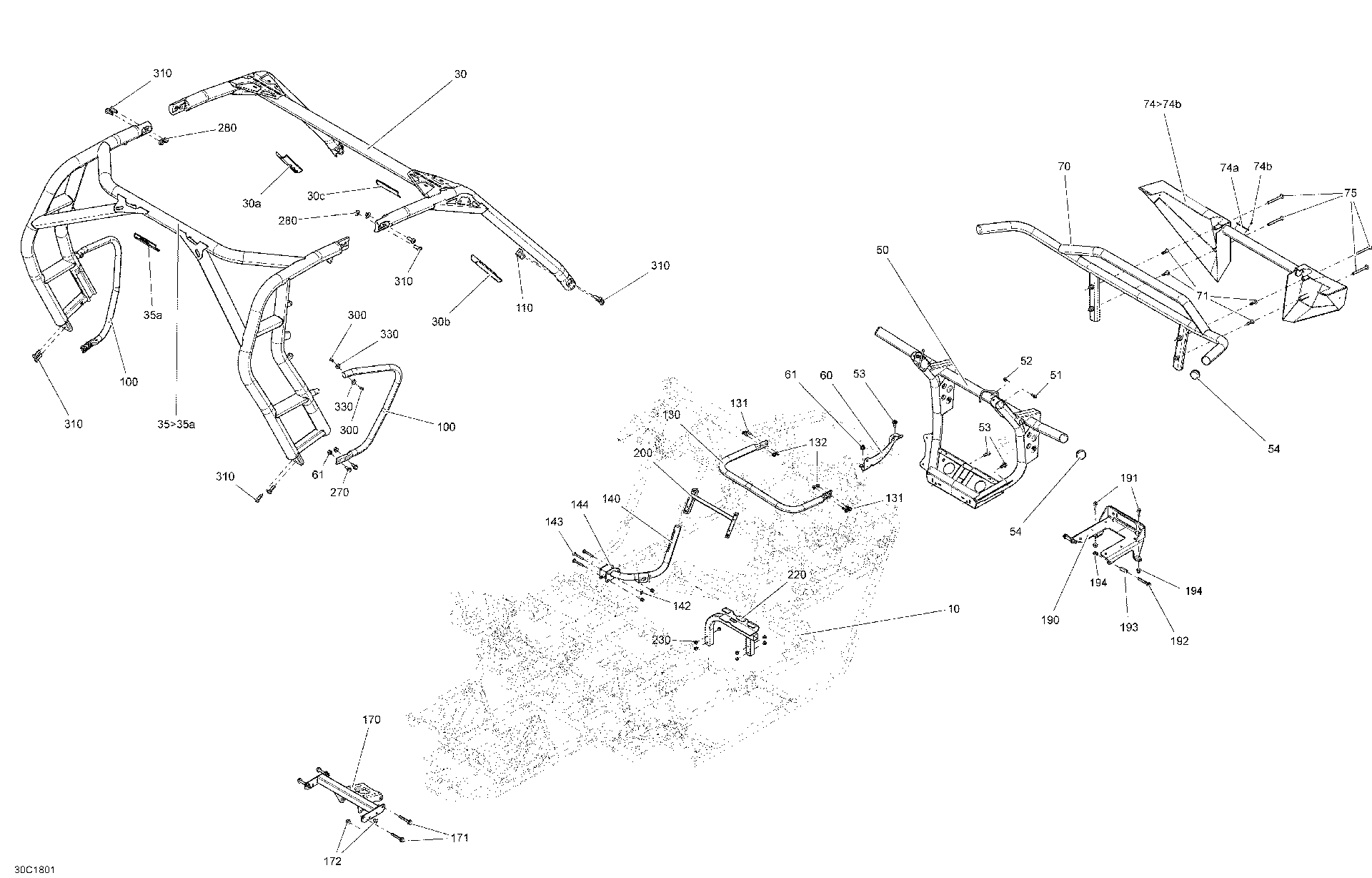 An Image of a Genuine Can-Am Parts Schematic Diagram showing the schematic - FRAME COMMANDER NON MAX