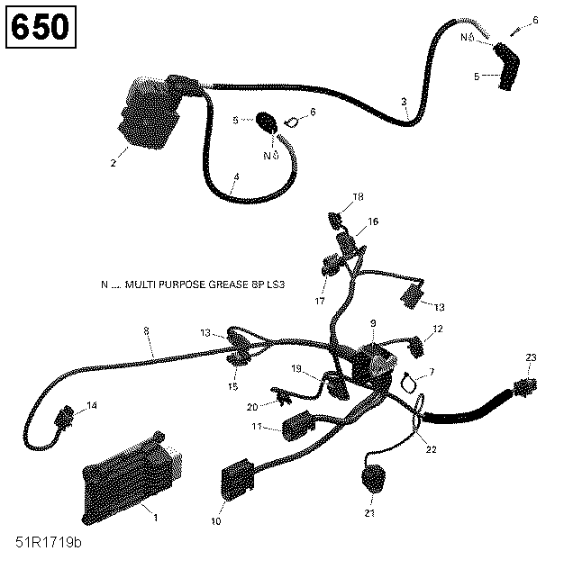 An Image of a Genuine Can-Am Parts Schematic Diagram showing the schematic - ENGINE HARNESS AND ELECTRONIC MODULE - 650 EFI (PACKAGE PRO)