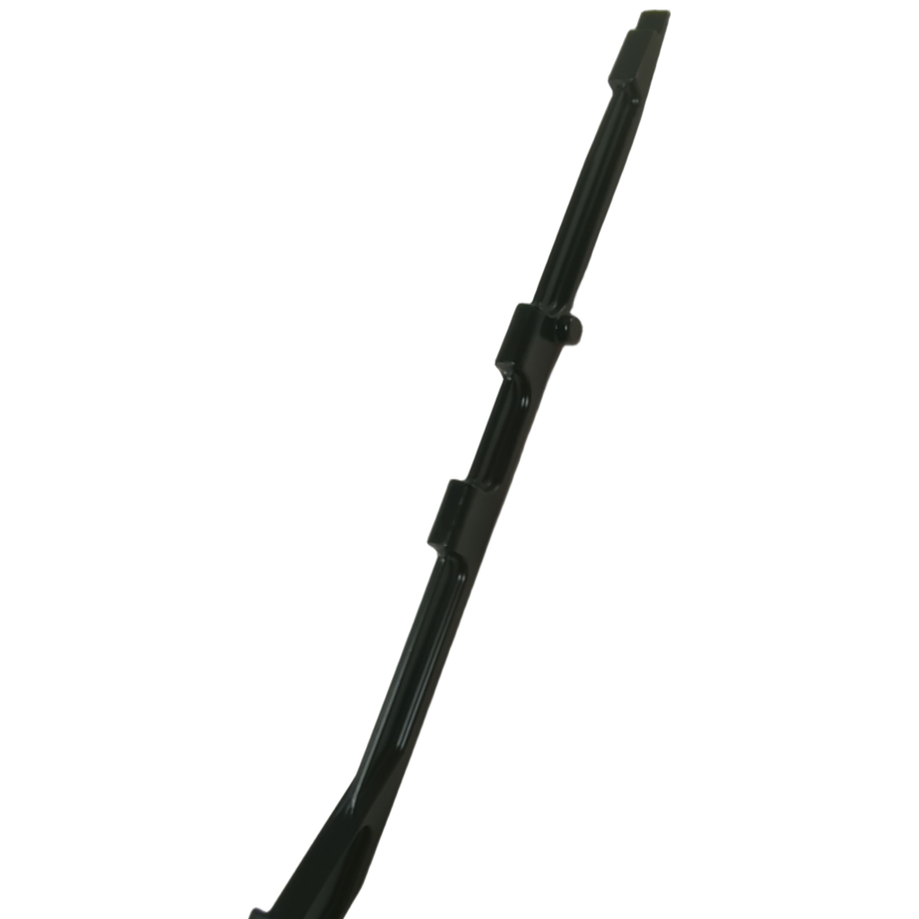Black plastic Case ASM lifter tensioner with elongated, angular design and mounting clip features.