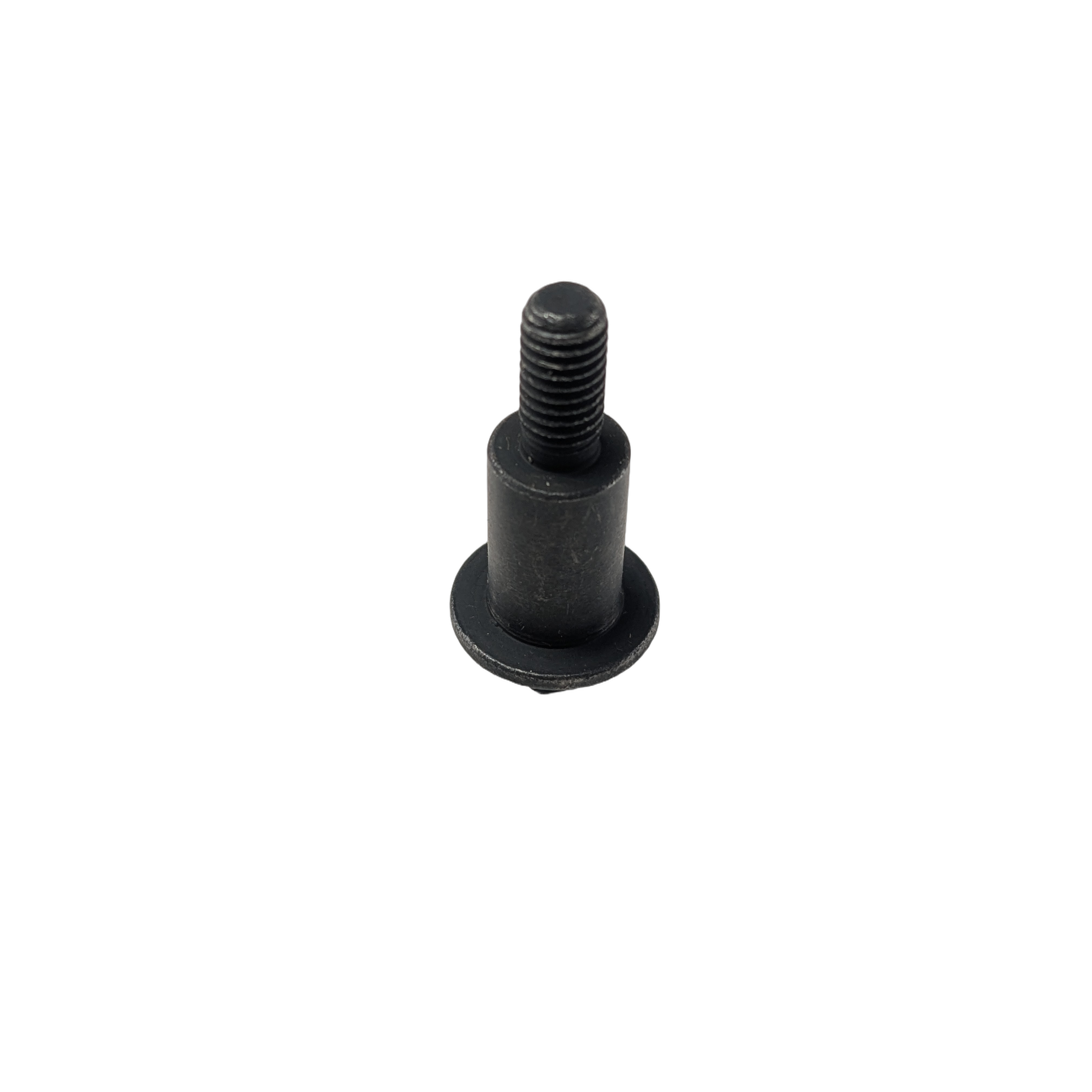 Black metal bolt with a flat circular base and threaded cylindrical shaft.