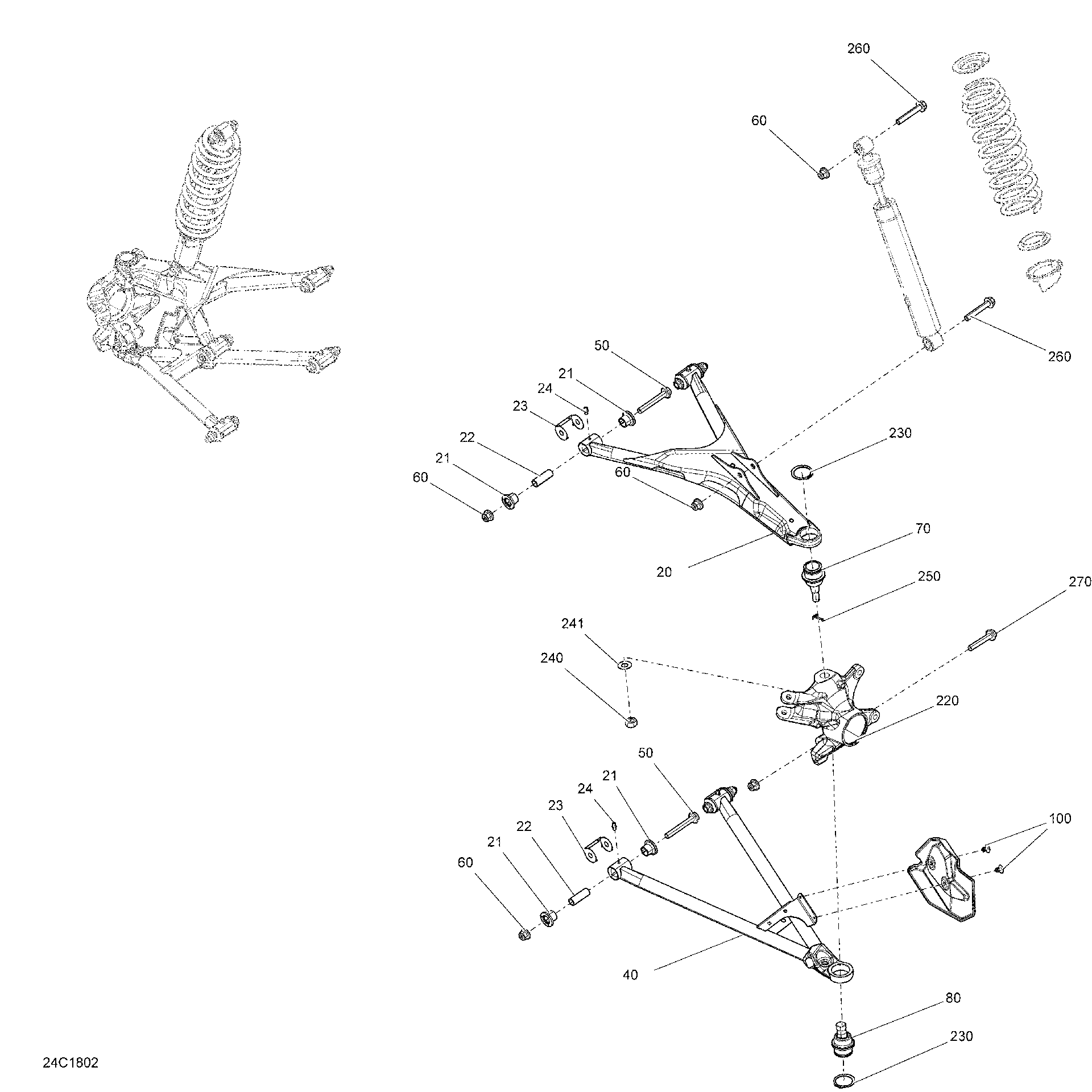 An Image of a Genuine Can-Am Parts Schematic Diagram showing the schematic - FRONT SUSPENSION TRAXTER