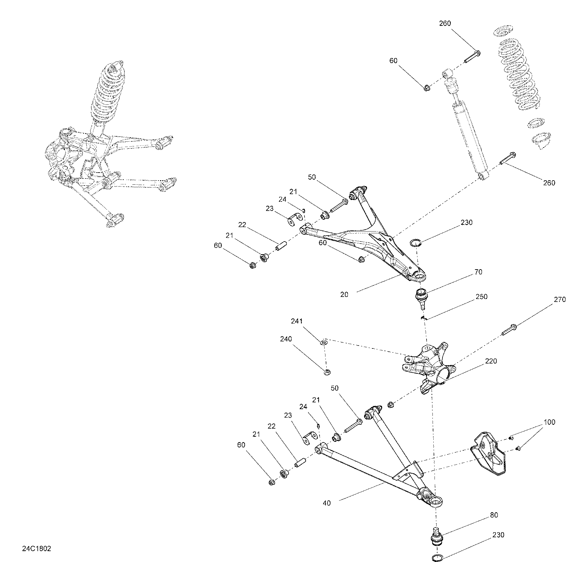 An Image of a Genuine Can-Am Parts Schematic Diagram showing the schematic - FRONT SUSPENSION TRAXTER