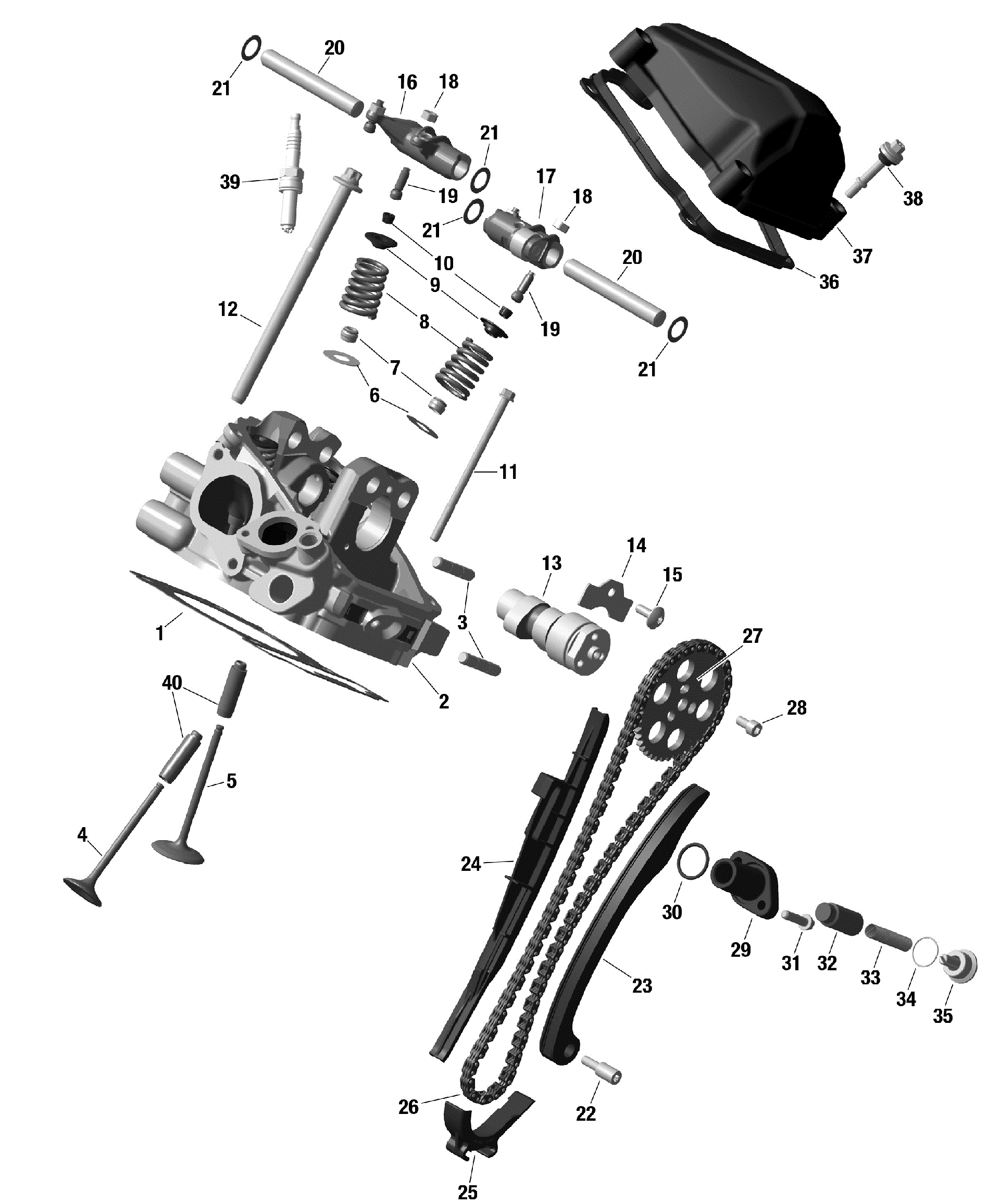 An Image of a Genuine Can-Am Parts Schematic Diagram showing the schematic - ROTAX - REAR CYLINDER HEAD