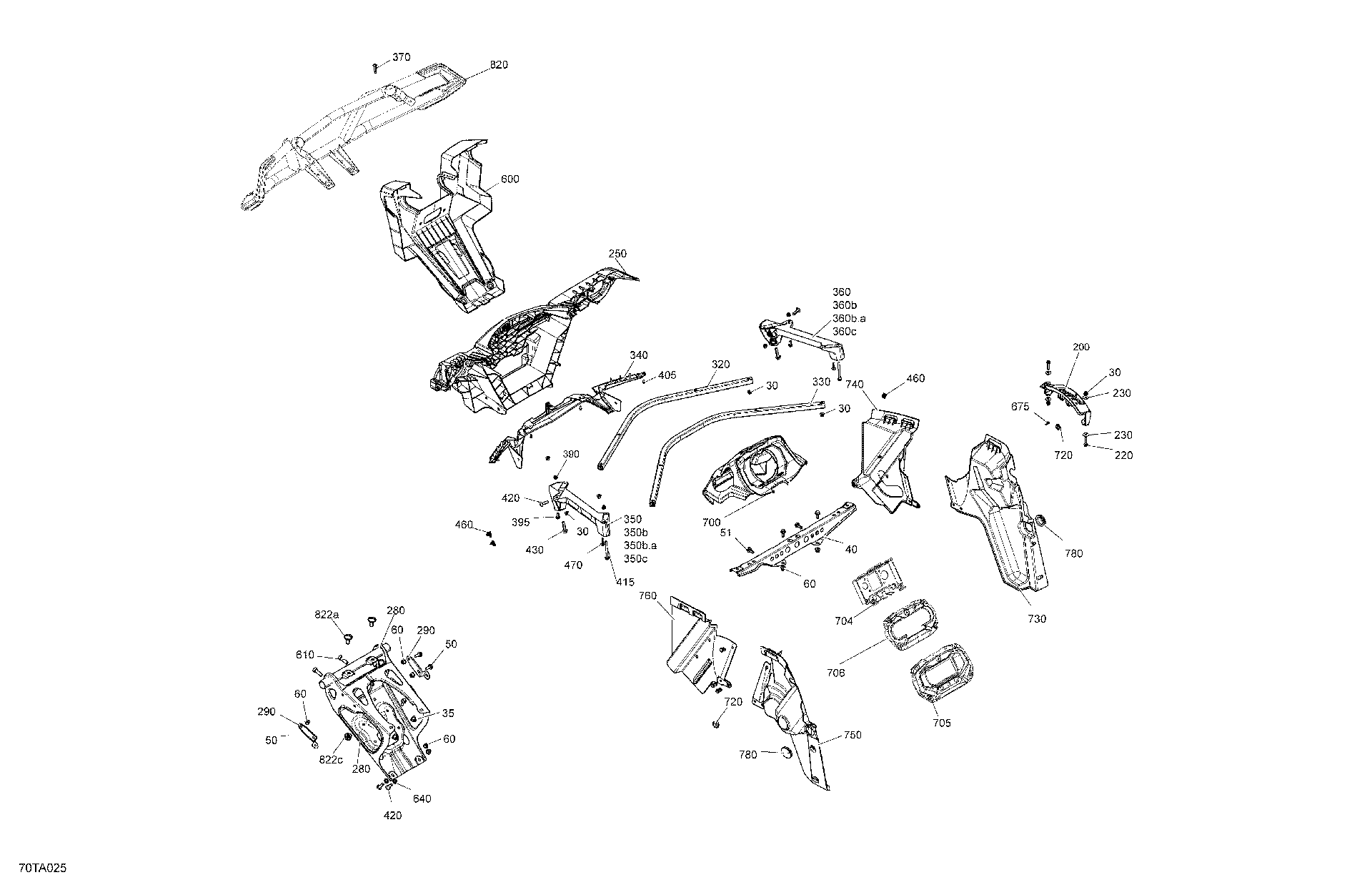 An Image of a Genuine Can-Am Parts Schematic Diagram showing the schematic - BODY - FRONT SECTION
