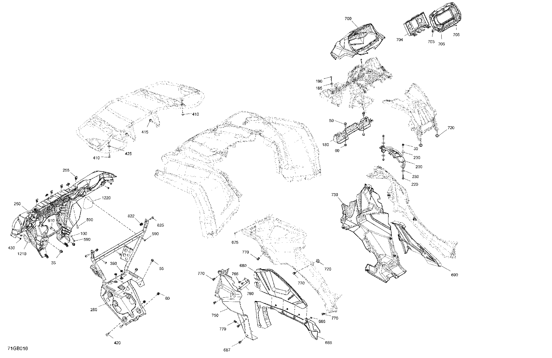 An Image of a Genuine Can-Am Parts Schematic Diagram showing the schematic - BODY - FRONT SECTION