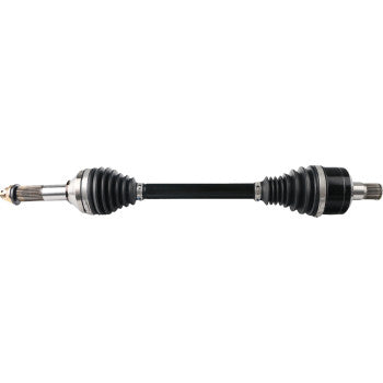 The Kawasaki Teryx CV Axle Kit Complete Rear Left & Right Heavy Duty by Moose Offroad features rubber boots, metal joints, a chromoly steel center shaft, and high-temp moly grease, shown isolated on a white background.