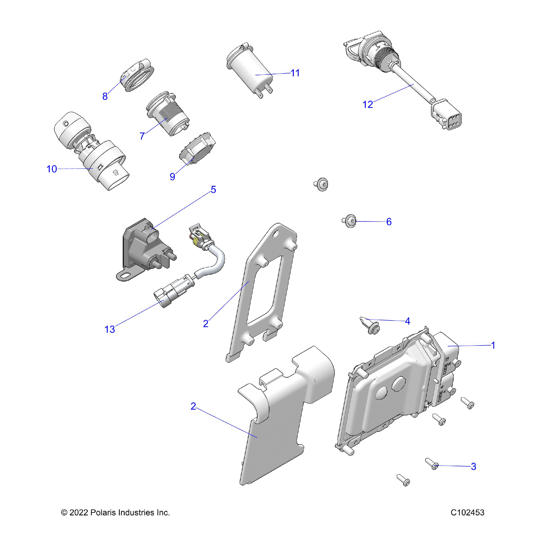 An Image of a Genuine Polaris Parts Schematic Diagram showing the schematic - ELECTRICAL: SWITCHES SENSORS and ECM - 2023 POLARIS SPORTSMAN 570 TRAIL EBS LE RC