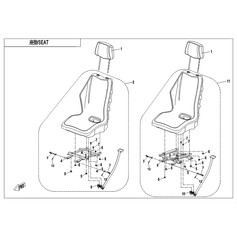 An Image of a Genuine CFMOTO Parts Schematic Diagram showing the schematic - SEAT (ORDINARY) - 2019 CFMOTO UFORCE 500