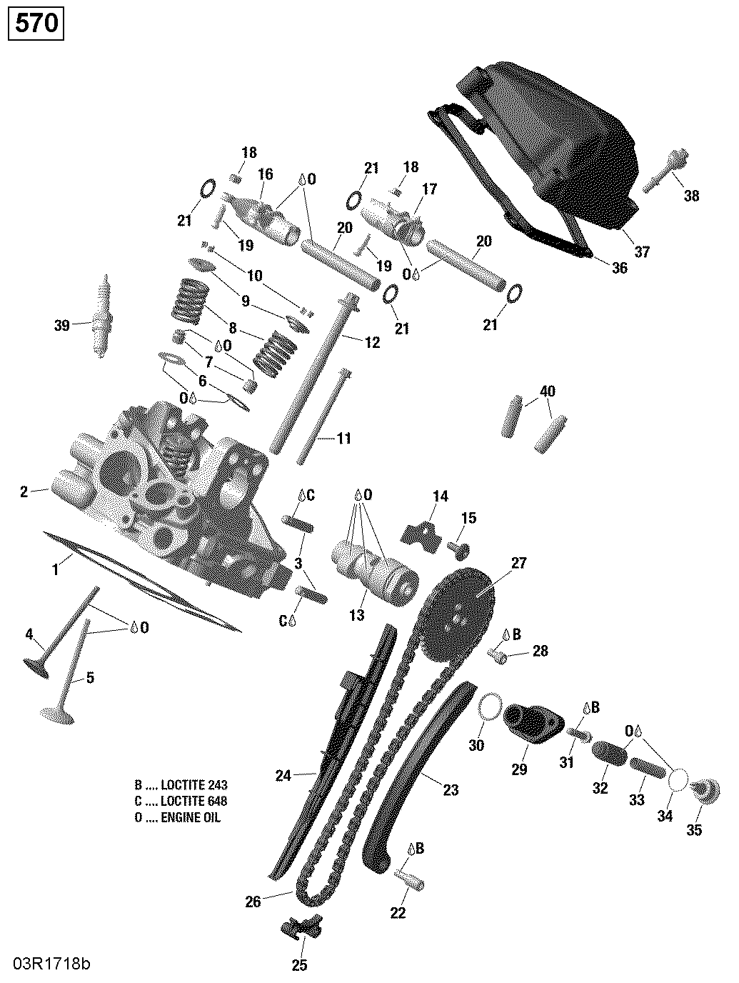 An Image of a Genuine Can-Am Parts Schematic Diagram showing the schematic - CYLINDER HEAD REAR - 570 EFI