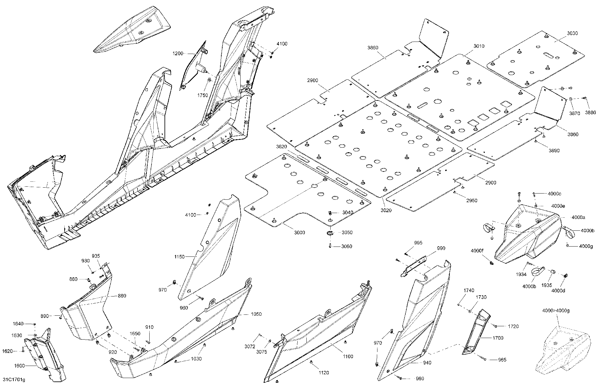 An Image of a Genuine Can-Am Parts Schematic Diagram showing the schematic - BODY AND ACCESSORIES - MAX CENTRAL ALL MODELS