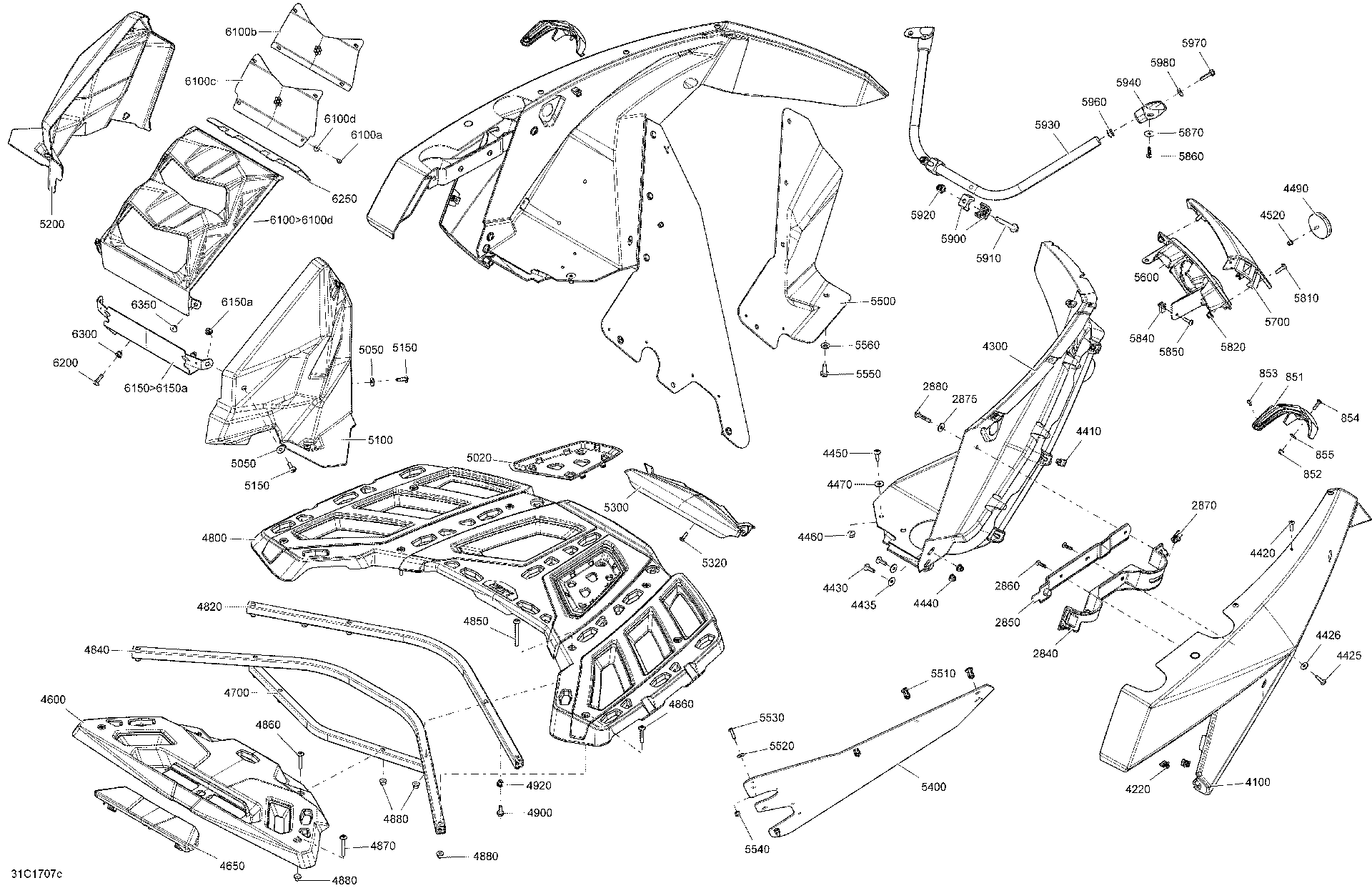 An Image of a Genuine Can-Am Parts Schematic Diagram showing the schematic - BODY AND ACCESSORIES - REAR SECTION ALL MODELS