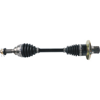 Heavy-duty black metal Suzuki KingQuad complete rear left and right CV axle kit with protective rubber bellows and metal.