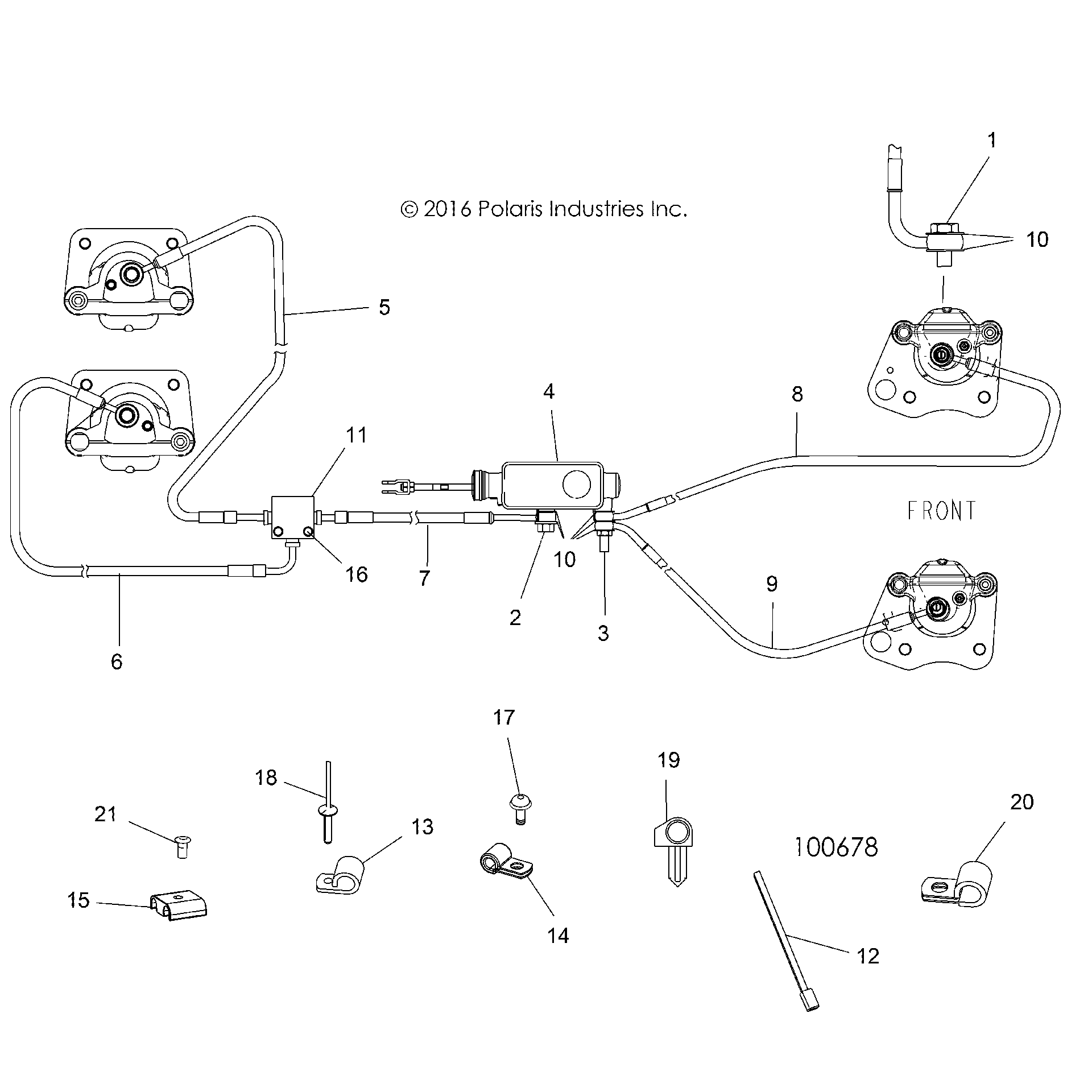 An Image of a Genuine Polaris Parts Schematic Diagram showing the schematic - BRAKES: BRAKE LINES AND MASTER CYLINDER - 2019 POLARIS ACE 570