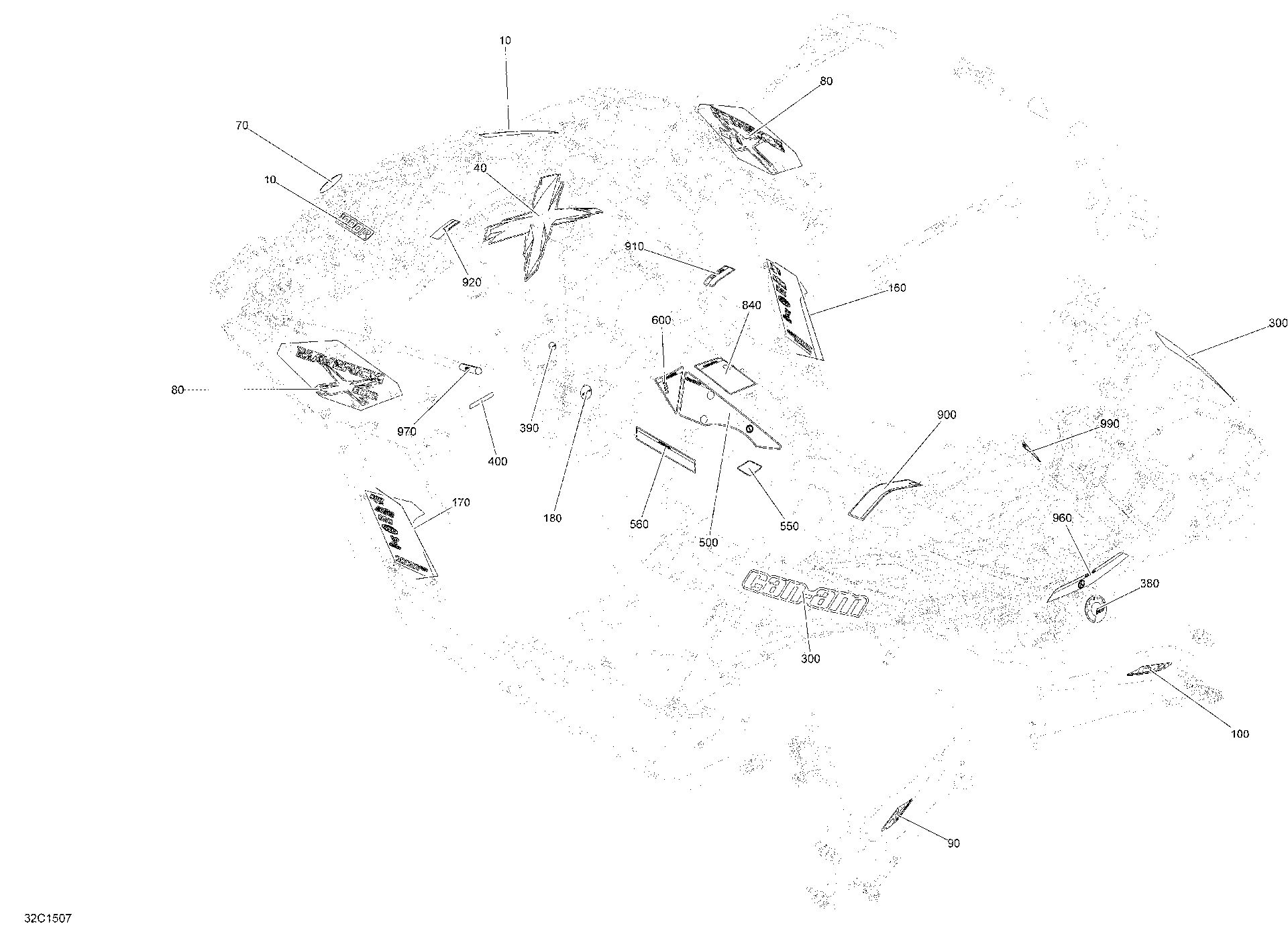 An Image of a Genuine Can-Am Parts Schematic Diagram showing the schematic - DECALS _32C1507