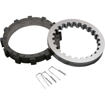 The Yamaha Clutch Pack by Rekluse includes metal and friction plates in two stacks with four small metal pins—perfect as a replacement clutch pack for your offroad ATV or TorqDrive clutch system.