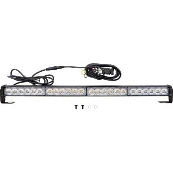The Chase Light 24 by Moose Offroad is an LED light bar for UTVs with multiple circular bulbs, strobing amber LEDs for rear visibility, black brackets, a wiring harness, and three screws with washers.