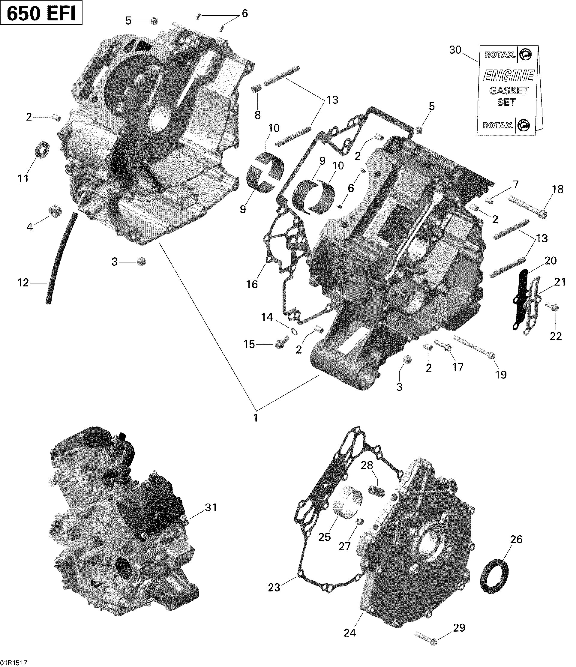 An Image of a Genuine Can-Am Parts Schematic Diagram showing the schematic - CRANKCASE _01R1517