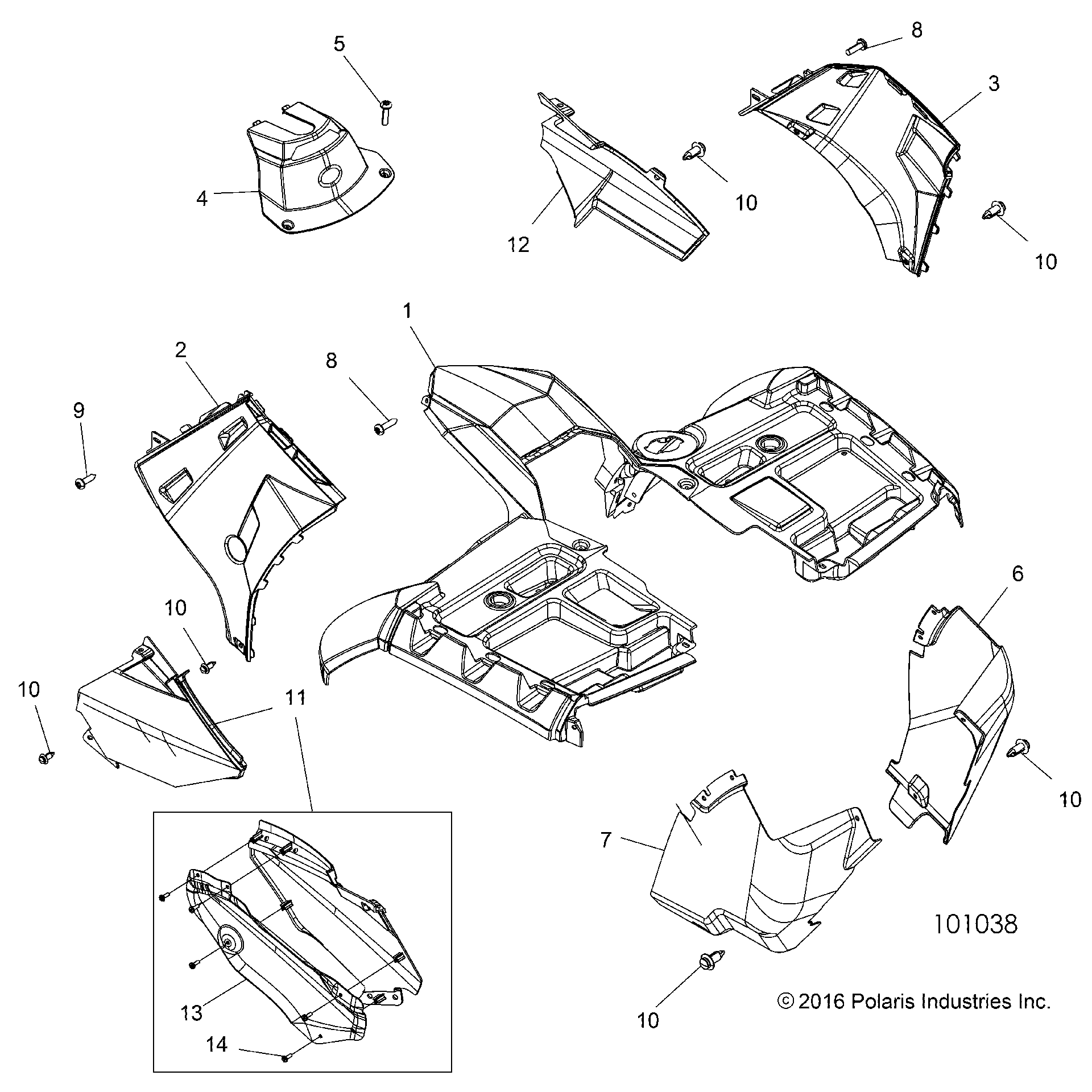 An Image of a Genuine Polaris Parts Schematic Diagram showing the schematic - BODY: FRONT CAB - 2017 POLARIS SPORTSMAN TOURING 1000