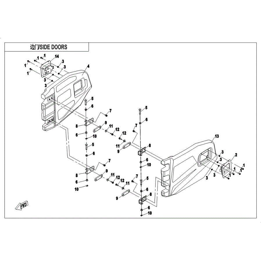 An Image of a Genuine CFMOTO Parts Schematic Diagram showing the schematic - SIDE DOORS - 2019 CFMOTO UFORCE 800