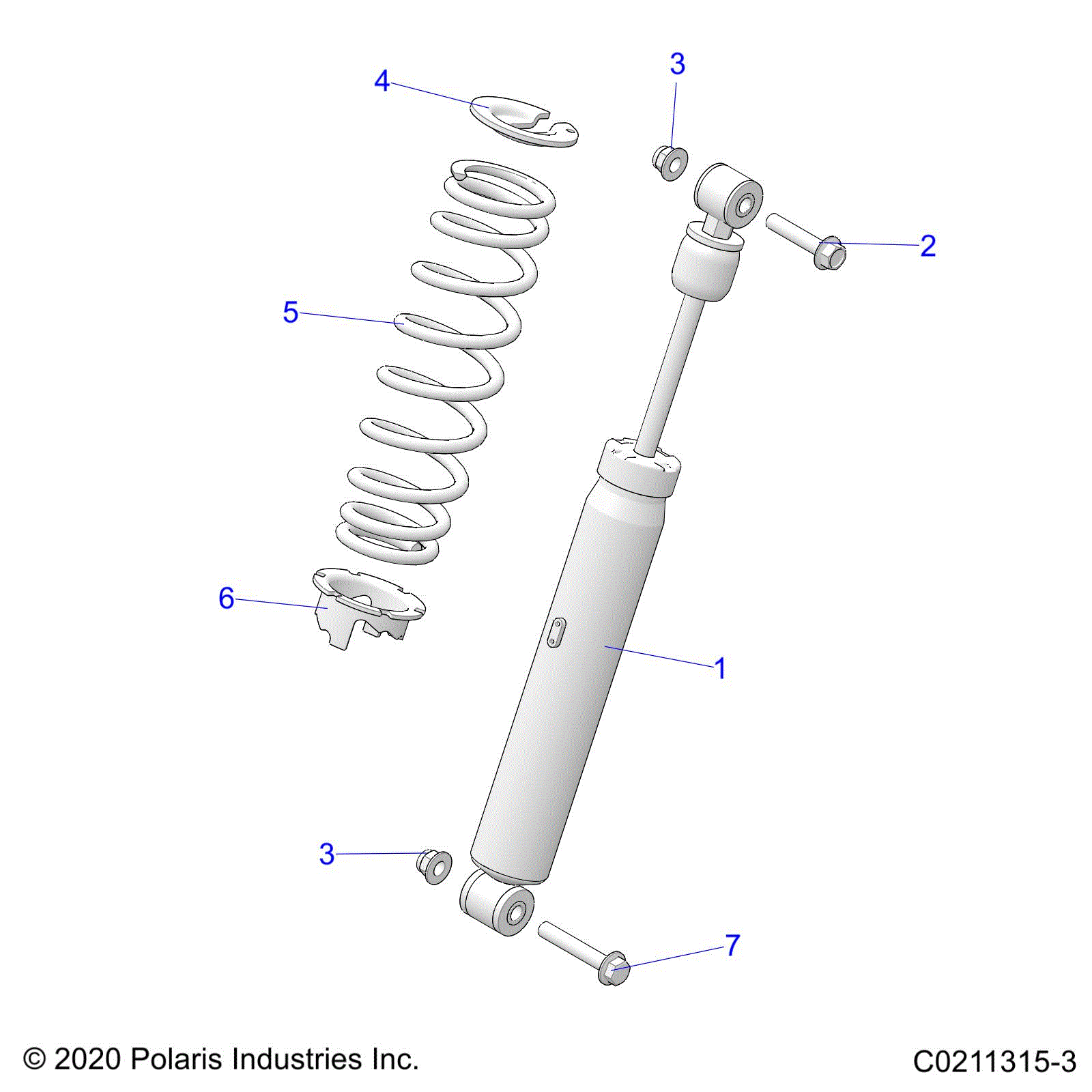 An Image of a Genuine Polaris Parts Schematic Diagram showing the schematic - SUSPENSION: SHOCK REAR - 2020 POLARIS SPORTSMAN TOURING XP 1000 48"