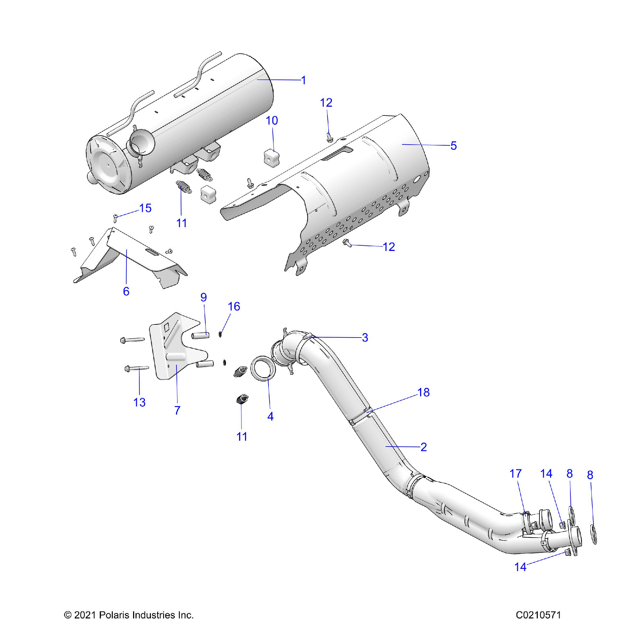An Image of a Genuine Polaris Parts Schematic Diagram showing the schematic - ENGINE: EXHAUST - 2025 POLARIS SPORTSMAN XP 1000 MUD