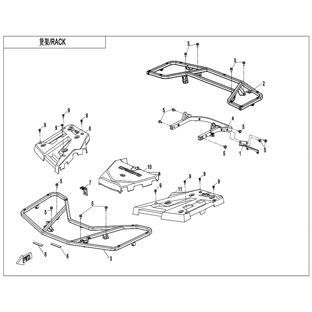 An Image of a genuine CFMOTO Parts Schematic Diagram showing the group - RACK - 2022 CFMOTO CFORCE 800 XC