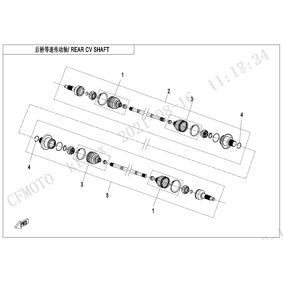 An Image of a genuine CFMOTO Parts Schematic Diagram showing the group - REAR CV SHAFT(SPS) - 2024 CFMOTO CFORCE 600