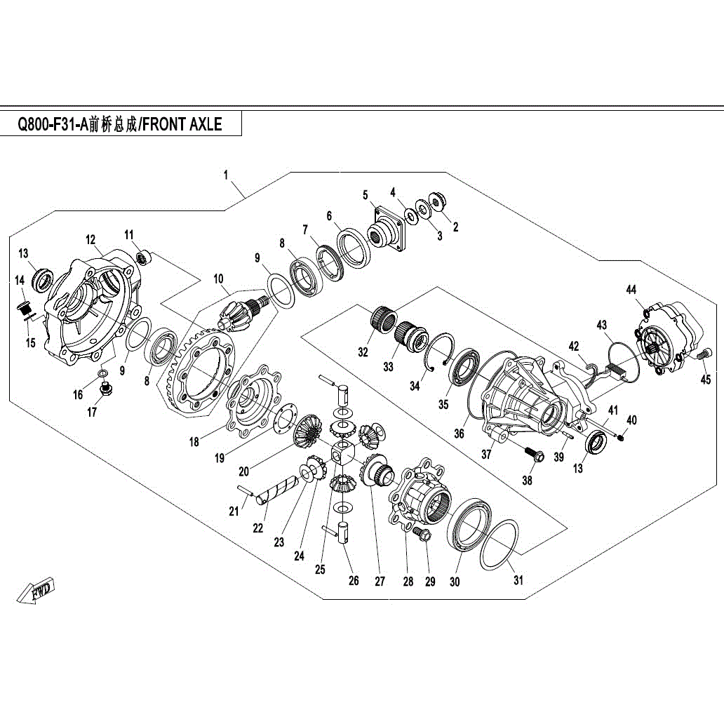 An Image of a genuine CFMOTO Parts Schematic Diagram showing the group - FRONT DIFFERENTIAL-STYLE A - 2017 CFMOTO CFORCE 500 HO