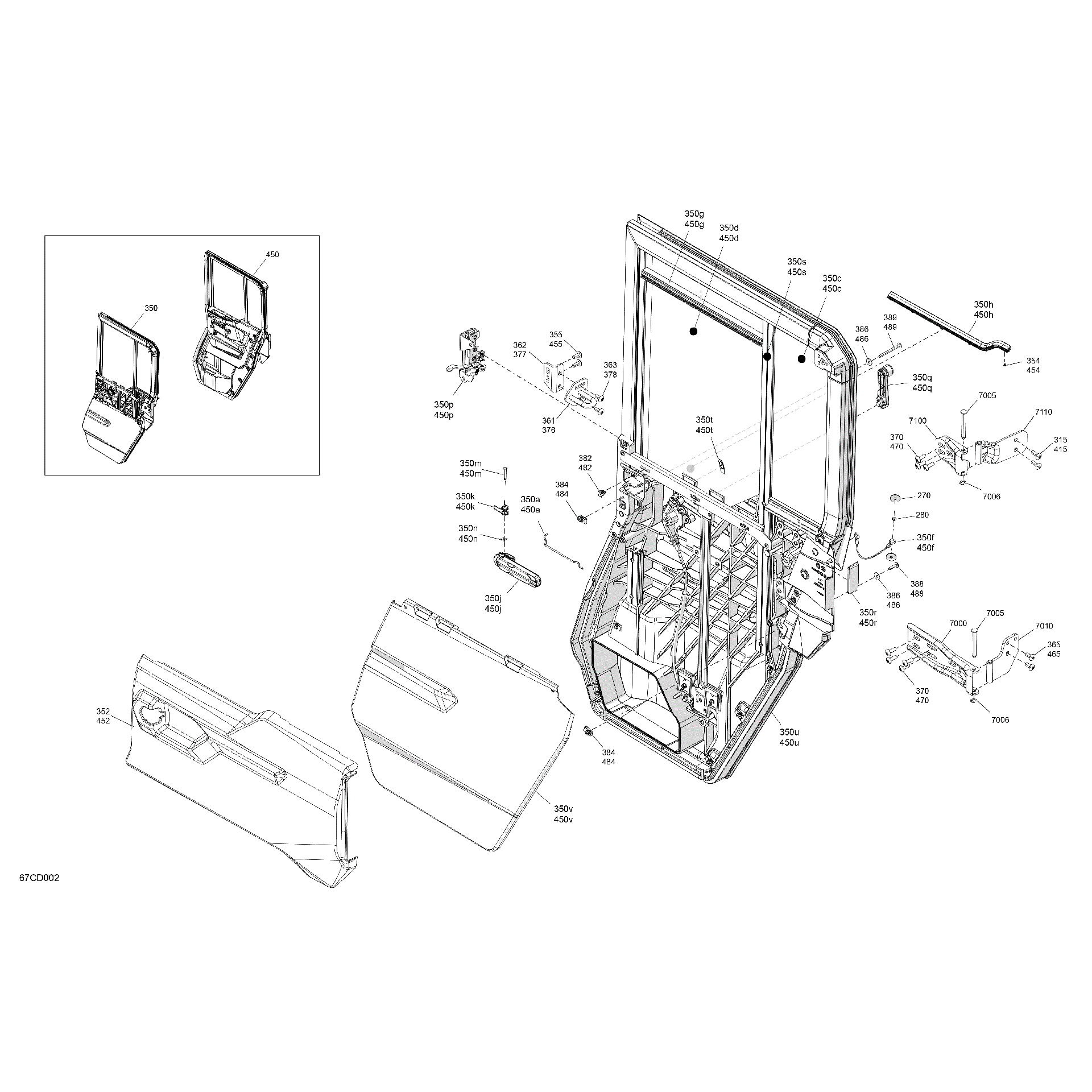 An Image of a Genuine Can-Am Parts Schematic Diagram showing the schematic - ENCLOSURE CAB - REAR DOORS