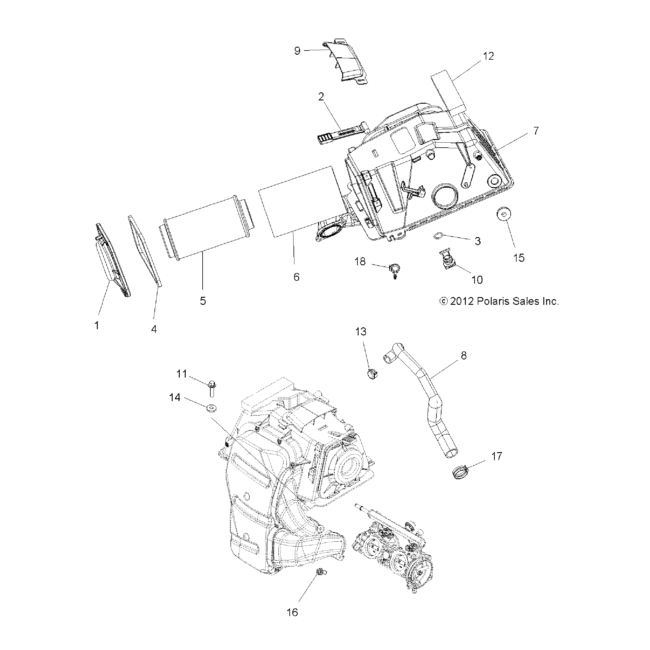 An Image of a Genuine Polaris Parts Schematic Diagram showing the schematic - ENGINE: AIR INTAKE - 2015 POLARIS SCRAMBLER XP 1000