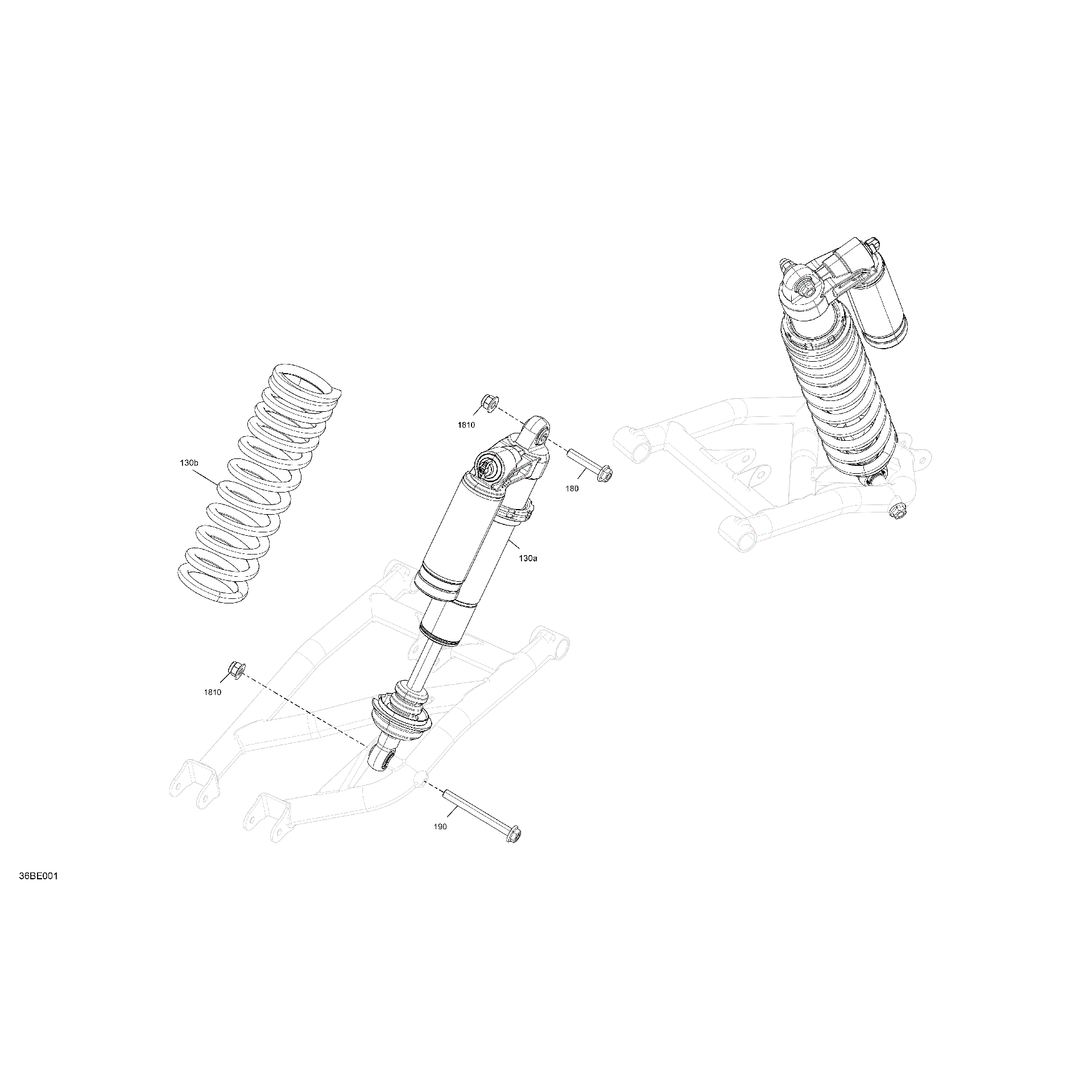 An Image of a Genuine Can-Am Parts Schematic Diagram showing the schematic - SUSPENSION - REAR SHOCKS