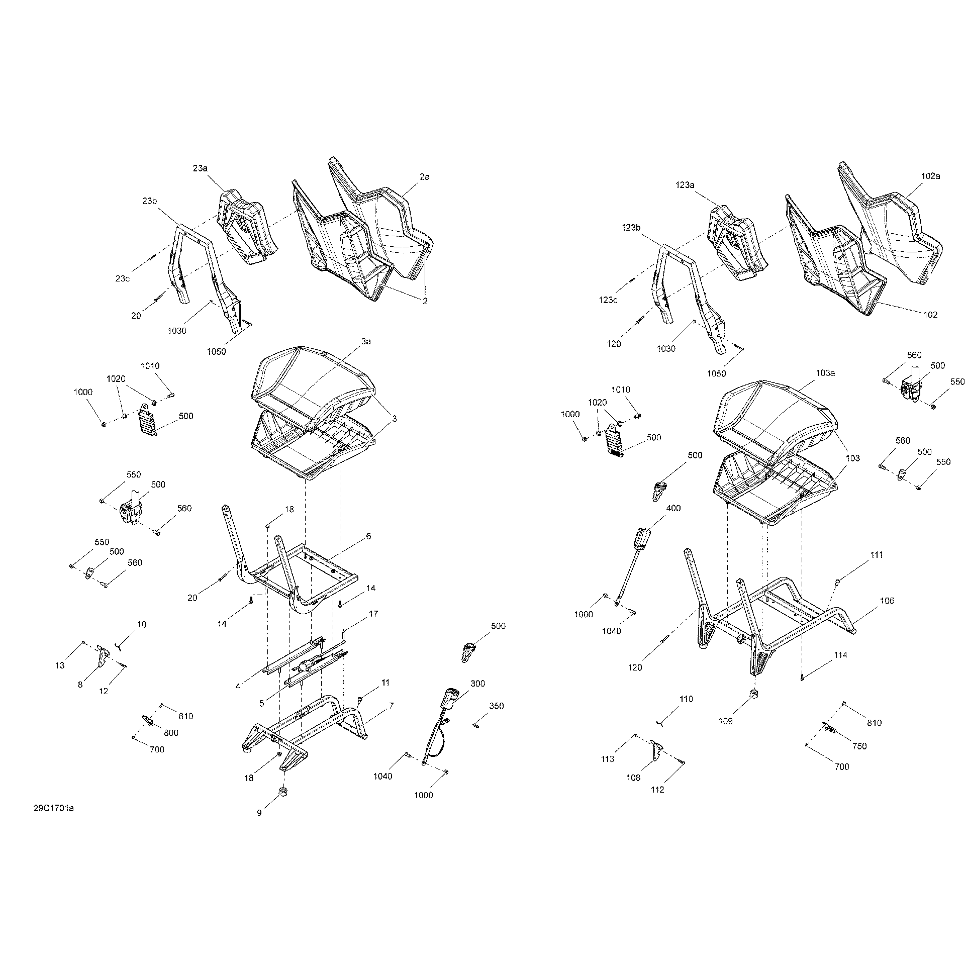 An Image of a Genuine Can-Am Parts Schematic Diagram showing the schematic - SEAT - COMMANDER