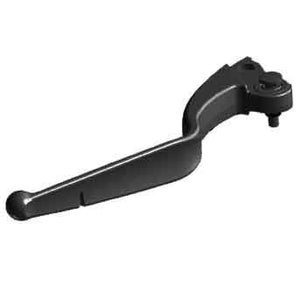 A black Clutch Lever w/ Hardware, Black [Incl. #3] by Polaris, features a rounded end and visible OEM mounting hardware on one side—perfect for Indian motorcycle enthusiasts. Shown isolated on a white background.