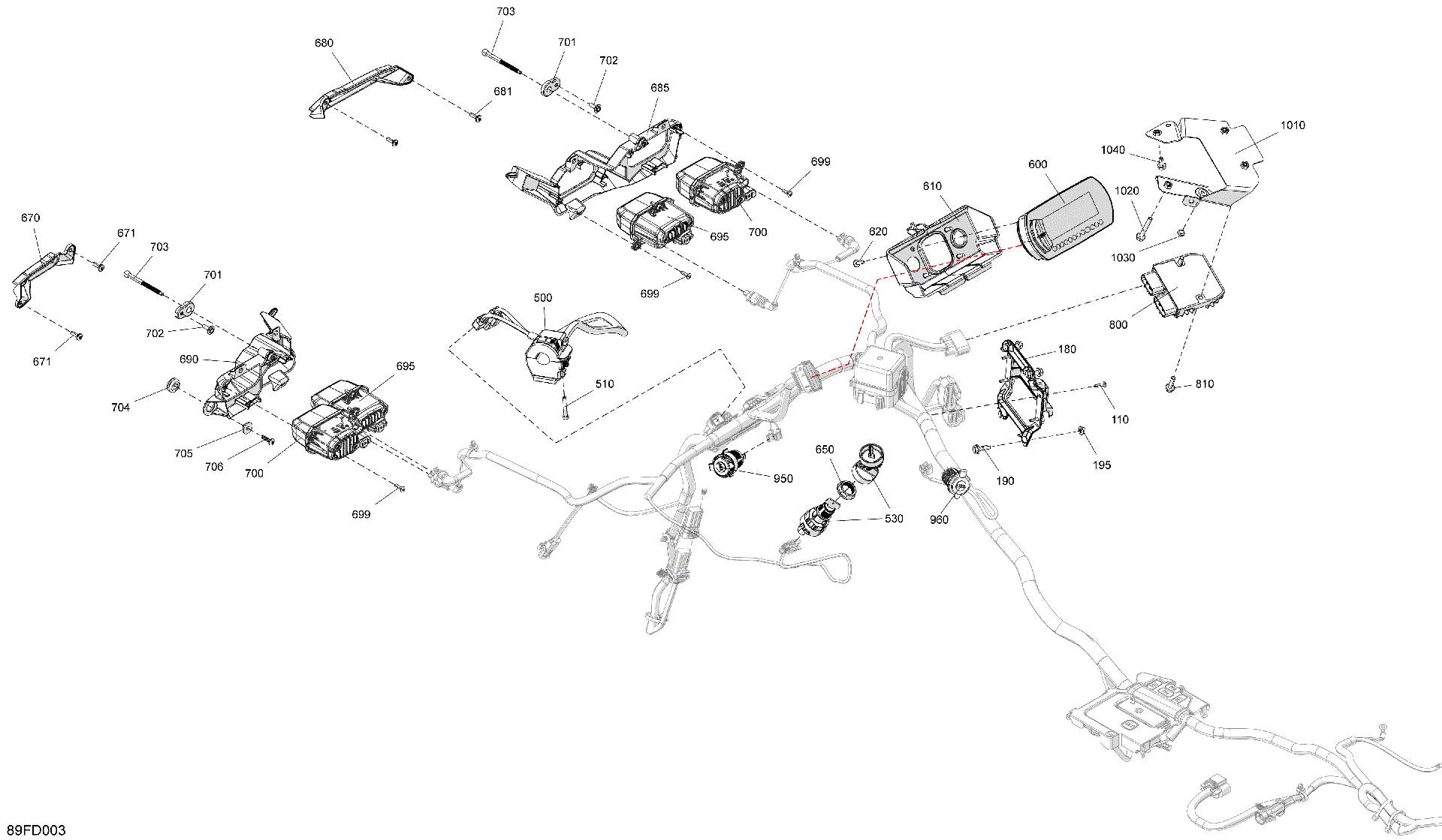 An Image of a Genuine Can-Am Parts Schematic Diagram showing the schematic - ELECTRIC - FRONT SECTION