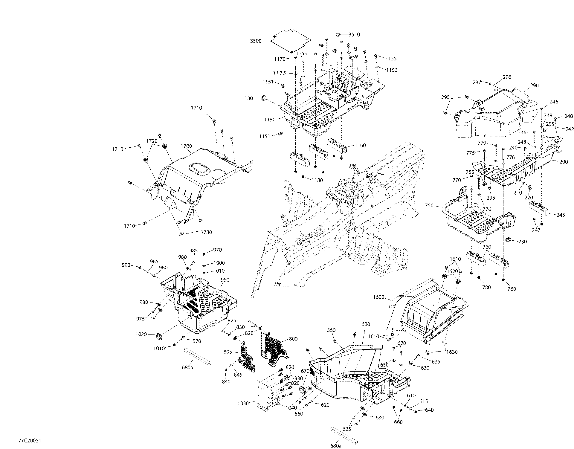 An Image of a Genuine Can-Am Parts Schematic Diagram showing the schematic - CAB INTERIOR - LOWER PART