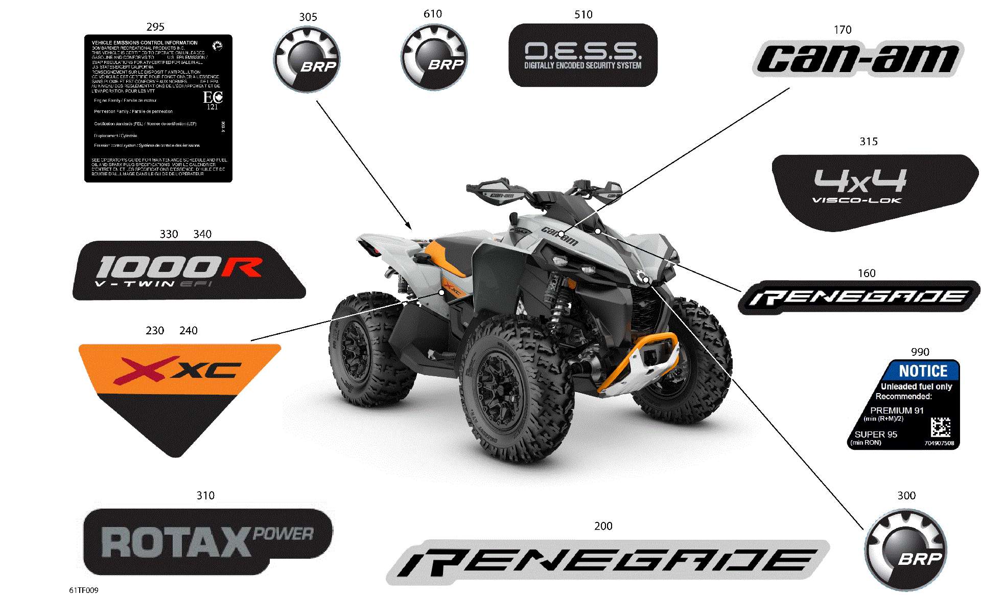 An Image of a Genuine Can-Am Parts Schematic Diagram showing the schematic - BODY - FEATURE DECALS