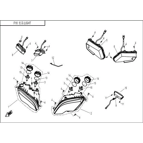 An Image of a Genuine CFMOTO Parts Schematic Diagram showing the schematic - LIGHT - 2015 CFMOTO ZFORCE 800 EX